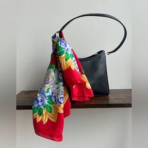 Vintage ECHO 100% Silk Scarf Red Blue Floral Square 28.5”